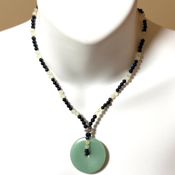 Genuine Gemstone Green Aventurine Donut Pendant & Prehnite Beaded Necklace - Picture 3 of 15